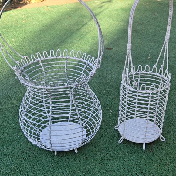 Farmhouse/Cottagecore/Rustic Iron Egg Collecting Baskets SET OF TWO - Picture 1 of 6